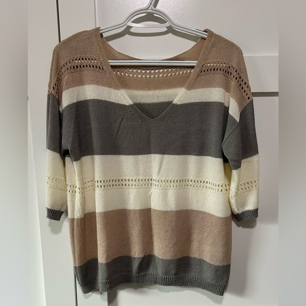C+D+M Striped Knit Short Sleeve Sweater – Size M
